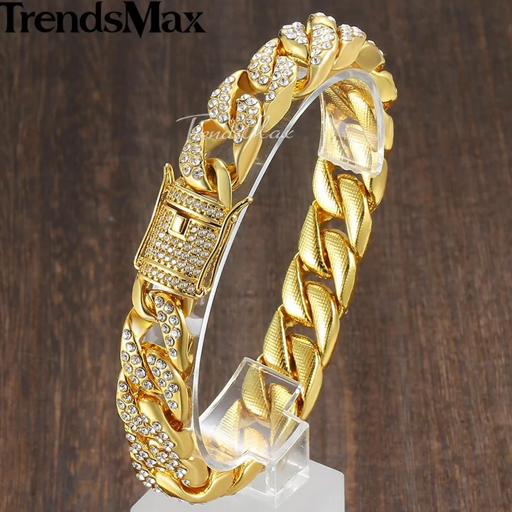 Miami Gold Curb Cuban Chain Bracelet – Luxury Iced Out Link Bracelet | FS FanStore
