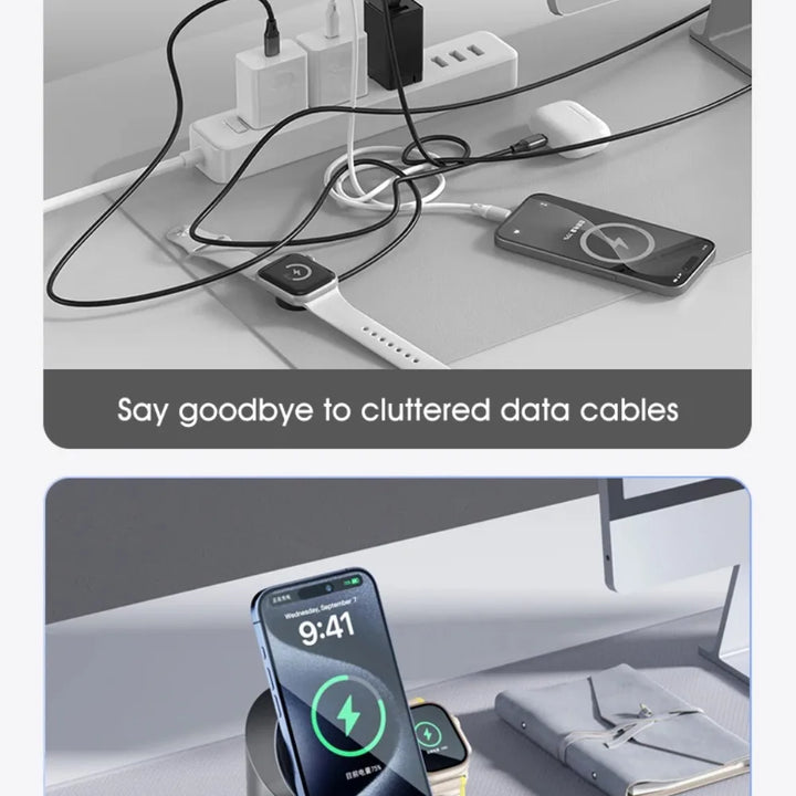 Qi2 3-in-1 15W Magnetic Wireless Charger with Touch Rotation – Fast Charging Stand for iPhone 14/15/16 Pro Max, Apple Watch & AirPods – Desk Accessory Gift