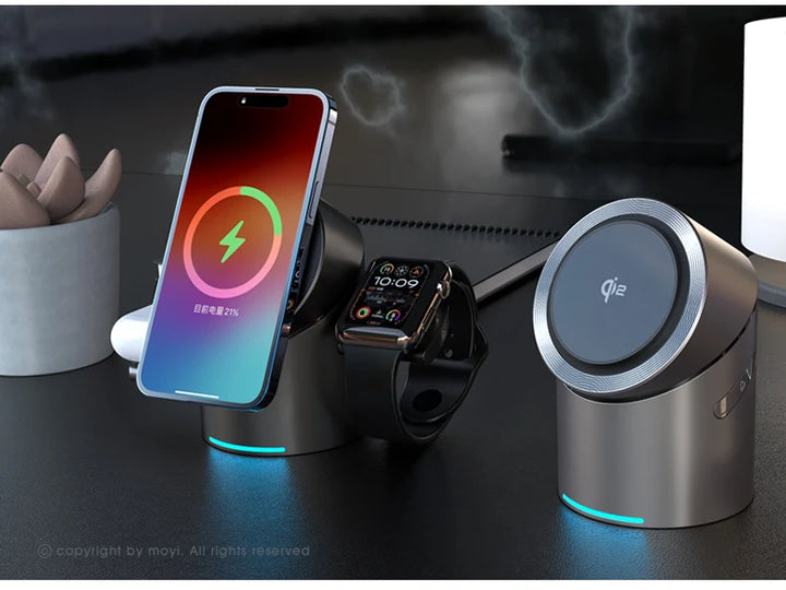Qi2 3-in-1 Magnetic Wireless Charger 15W – Fast MagSafe Charging Station for iPhone, Apple Watch & AirPods | Clean Desk Charging Dock