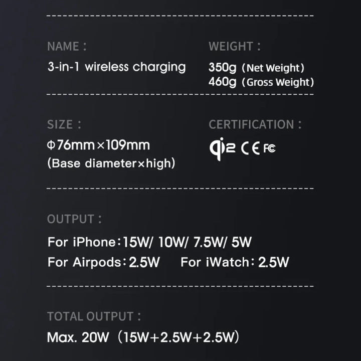 Qi2 3-in-1 15W Magnetic Wireless Charger with Touch Rotation – Fast Charging Stand for iPhone 14/15/16 Pro Max, Apple Watch & AirPods – Desk Accessory Gift
