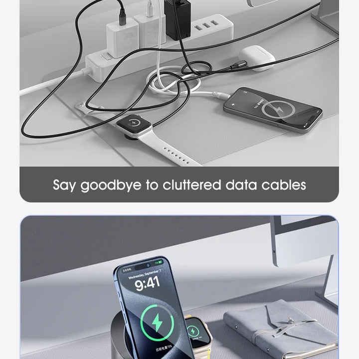 Qi2 15W 3-in-1 MagSafe Magnetic Wireless Charger – Smart Auto-Rotating Fast Charging Station for iPhone, Apple Watch & AirPods